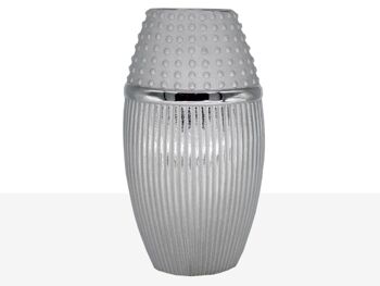 VASE OVALE CÉRAMIQUE ARGENT 20X13X37CM HM31063 2