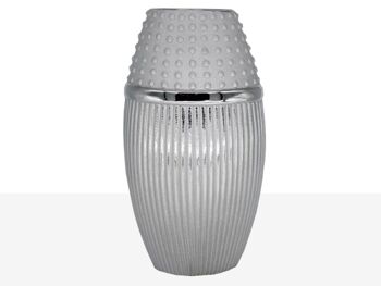 VASE OVALE CÉRAMIQUE ARGENT 20X13X37CM HM31063 1