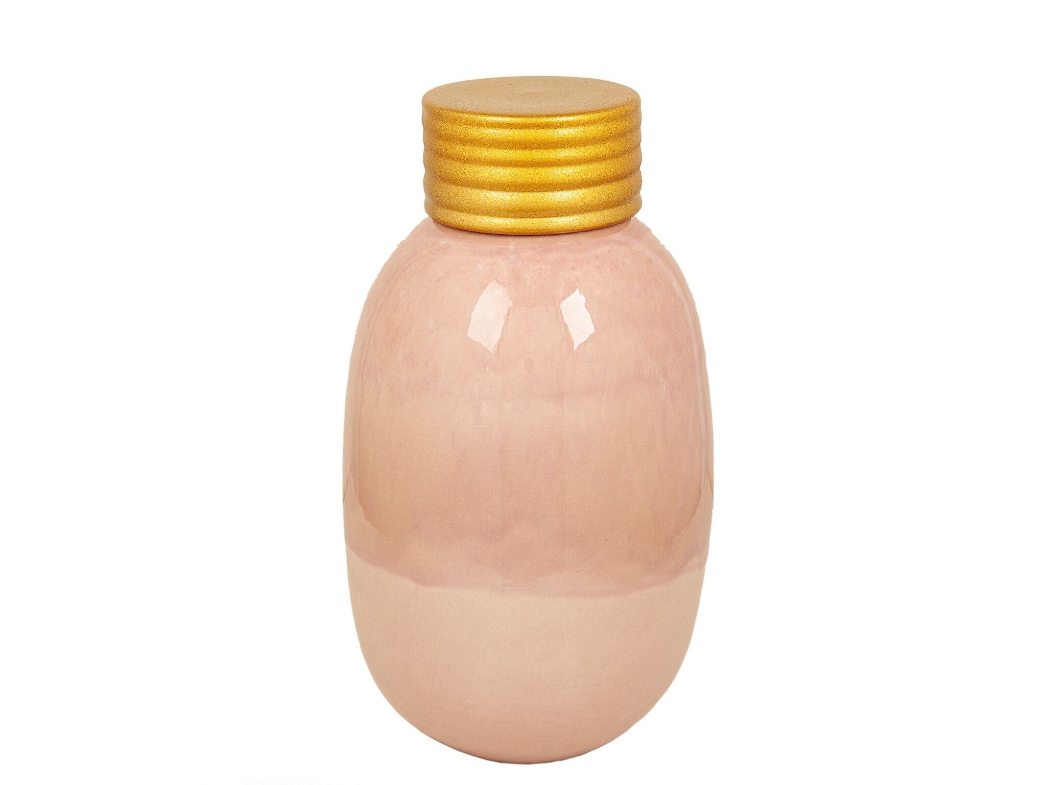 POT CÉRAMIQUE ROSE COUVERCLE DORÉ HM32206