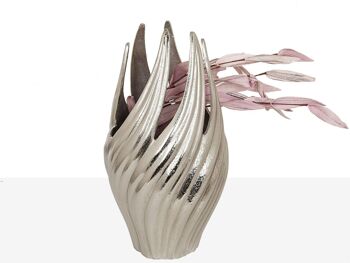 VASE ALUMINIUM ARGENT 19X19X34CM HM33644 2