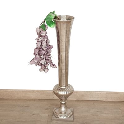 VASO CON PIEDE IN ALLUMINIO ARGENTO 17X17X83CM HM33674