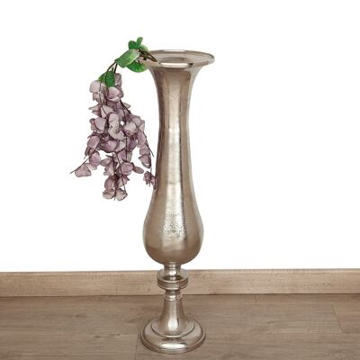 VASO CON PIEDE IN ALLUMINIO ARGENTO 18X18X66CM HM33676