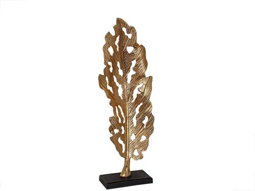 HOJA ESCULTURA ALUMINIO DORADO BASE DM NEGRO 32X14X89CM HM33682