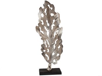 SCULPTURE FEUILLE ALUMINIUM NICKEL SOCLE DM NOIR 37X18X109CM HM33685 1