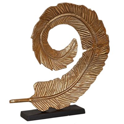 ESCULTURA HOJA CURVA ALUMINIO DORADO BASE DM NEGRA 49X12X49CM HM33695