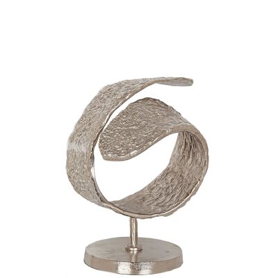 SCULPTURE COURBE EN ALUMINIUM NICKEL SUR SOCLE 24X24X32CM HM33696