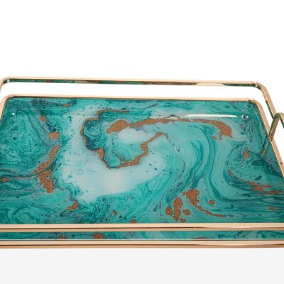 GLASS TRAY WITH METAL HANDLES 38X26X6CM HM51046