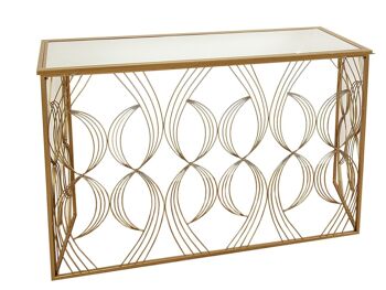 CONSOLE MÉTAL DORÉ PLATEAU VERRE 120X40X80CM HM83363 3