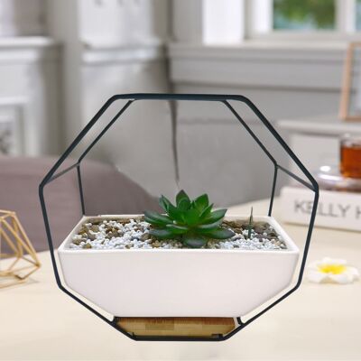 OCTAGONAL PLANTER CERAMIC METAL BLACK HM84563