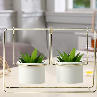 GOLDEN METAL SWING WITH 2 CERAMIC POT COVERS 25X12X17CM HM84567