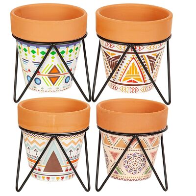 MACETA SURT. CERAMICA ETNICO C/SOP.METAL HM84581