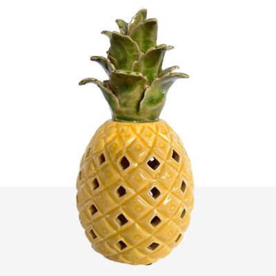 GELB/GRÜNE OFFENE ANANAS AUS KERAMIK 8X8X16CM HM84647