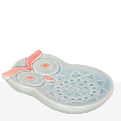 ASSIETTE CHOUETTE CÉRAMIQUE BLEUE 15X11X2CM HM84661