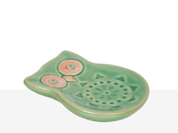 ASSIETTE CHOUETTE CÉRAMIQUE VERTE 15X11X2CM HM84662 2