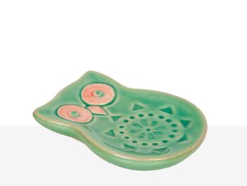 ASSIETTE CHOUETTE CÉRAMIQUE VERTE 15X11X2CM HM84662 1