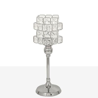 SILVER METAL/GLASS CANDLE HOLDER CUP HM84987