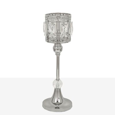 CANDLE HOLDER CUP SILVER METAL/GLASS HM84990