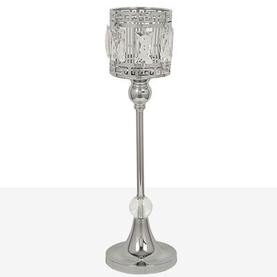 CANDLE HOLDER CUP SILVER METAL/GLASS 12X12X40CM HM84991