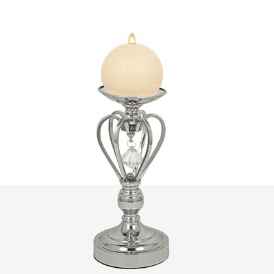 SMOOTH SILVER METAL CANDLE HOLDER GLASS BALL 14X14X28CM HM84994