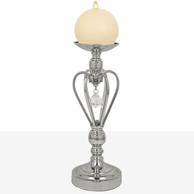 SMOOTH SILVER METAL CANDLE HOLDER GLASS BALL 14X14X35CM HM84995