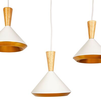 WHITE ALUMINUM/WOOD 3 PENDANT LAMP HM86024