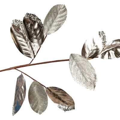 Zweig aus silbernen Blättern, Polyester-Samt, 17 x 2 x 78 cm, HM92273