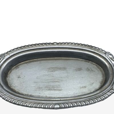 OVAL SILVER RESIN TRAY 22X13X4CM HM102110