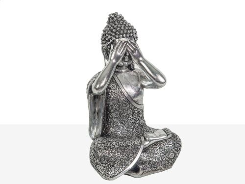 FIGURA BUDA SENTIDOS RESINA PLATEADO 15X13X24CM HM191185