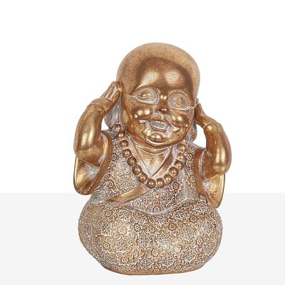 FIGURA MONJE SENTIDOS RESINA DORADO HM191193