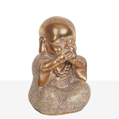 FIGURINE MOINE SENSES RÉSINE OR 16X15X22CM HM191195