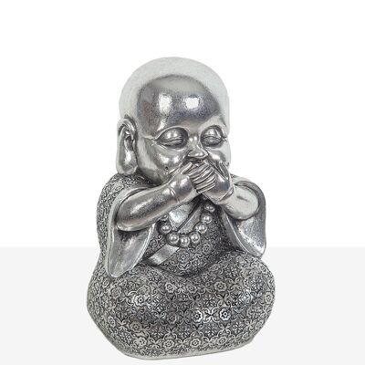 FIGURINE DE MOINE SENS RÉSINE ARGENT 16X15X22CM HM191198