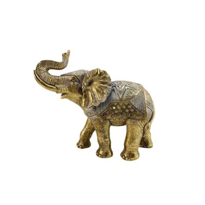 FIGURINE ÉLÉPHANT EN RÉSINE DORÉE 24X12X22CM HM191211