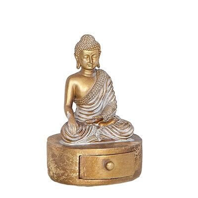 FIGURINE BOUDDHA EN RÉSINE/BOITE 11X11X16CM HM191217