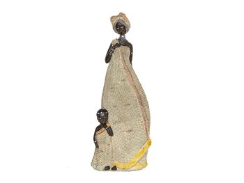 FIGURINE AFRICAINE EN RÉSINE AVEC ENFANT 15X12X38CM HM192202 2