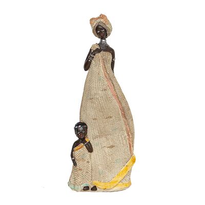 FIGURA RESINA AFRICANA C/NIÑO 15X12X38CM HM192202