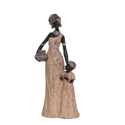 FIGURINE AFRICAINE EN RÉSINE AVEC FILLE 15X10X35CM HM192209