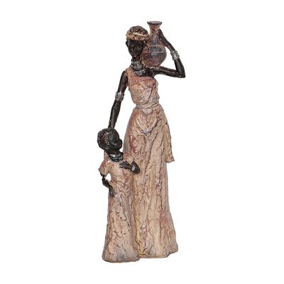 FIGURINE AFRICAINE EN RÉSINE AVEC FILLE 14X9X35CM HM192210