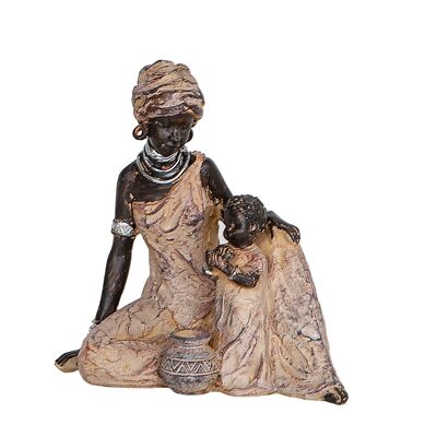 AFRICAN RESIN FIGURE WITH CHILD 18X11X18CM HM192211