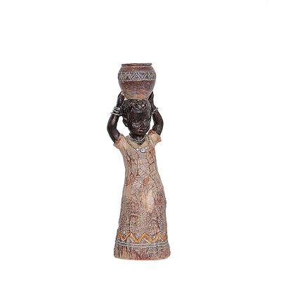 FIGURINE RÉSINE FILLE AFRICAINE AVEC POT 9X7X26CM HM192214