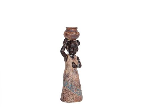 FIGURA RESINA NIÑA AFRICANA C/CANTARO 8X12X26CM HM192215