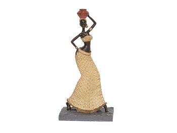 FIGURINE AFRICAINE EN RÉSINE AVEC POT 15X10X31CM HM192225 1