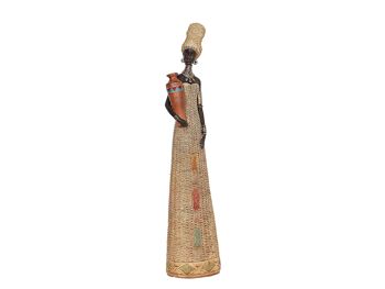 FIGURINE AFRICAINE EN RÉSINE AVEC POT 11X8X46CM HM192227 1