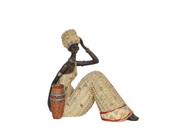 FIGURINE AFRICAINE EN RÉSINE AVEC POT ASSIS HM192228 2