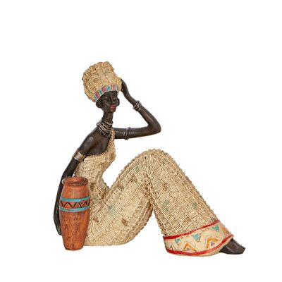 AFRICAN RESIN FIGURE WITH SITTING POT HM192228