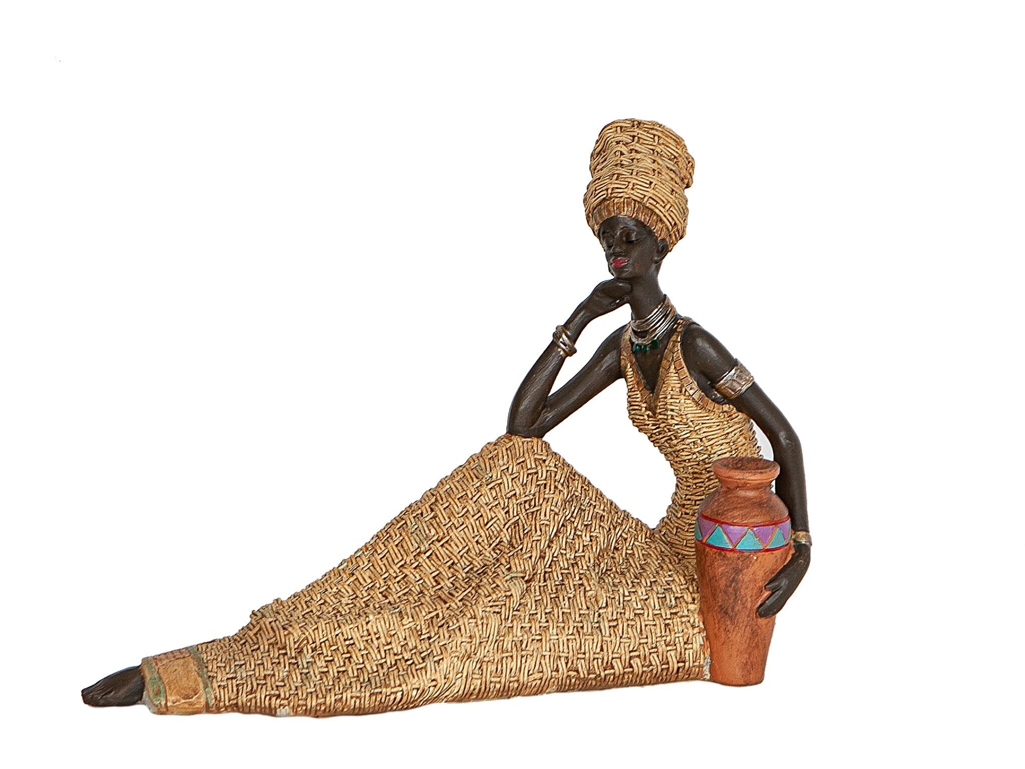 AFRIKANISCHE HARZFIGUR MIT SITZENDEM TOPF HM192229