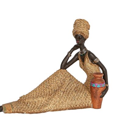 AFRICAN RESIN FIGURE WITH SITTING POT HM192229