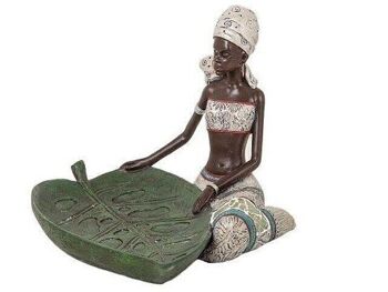 FIGURINE AFRICAINE EN RÉSINE AVEC FEUILLE HM192246 2