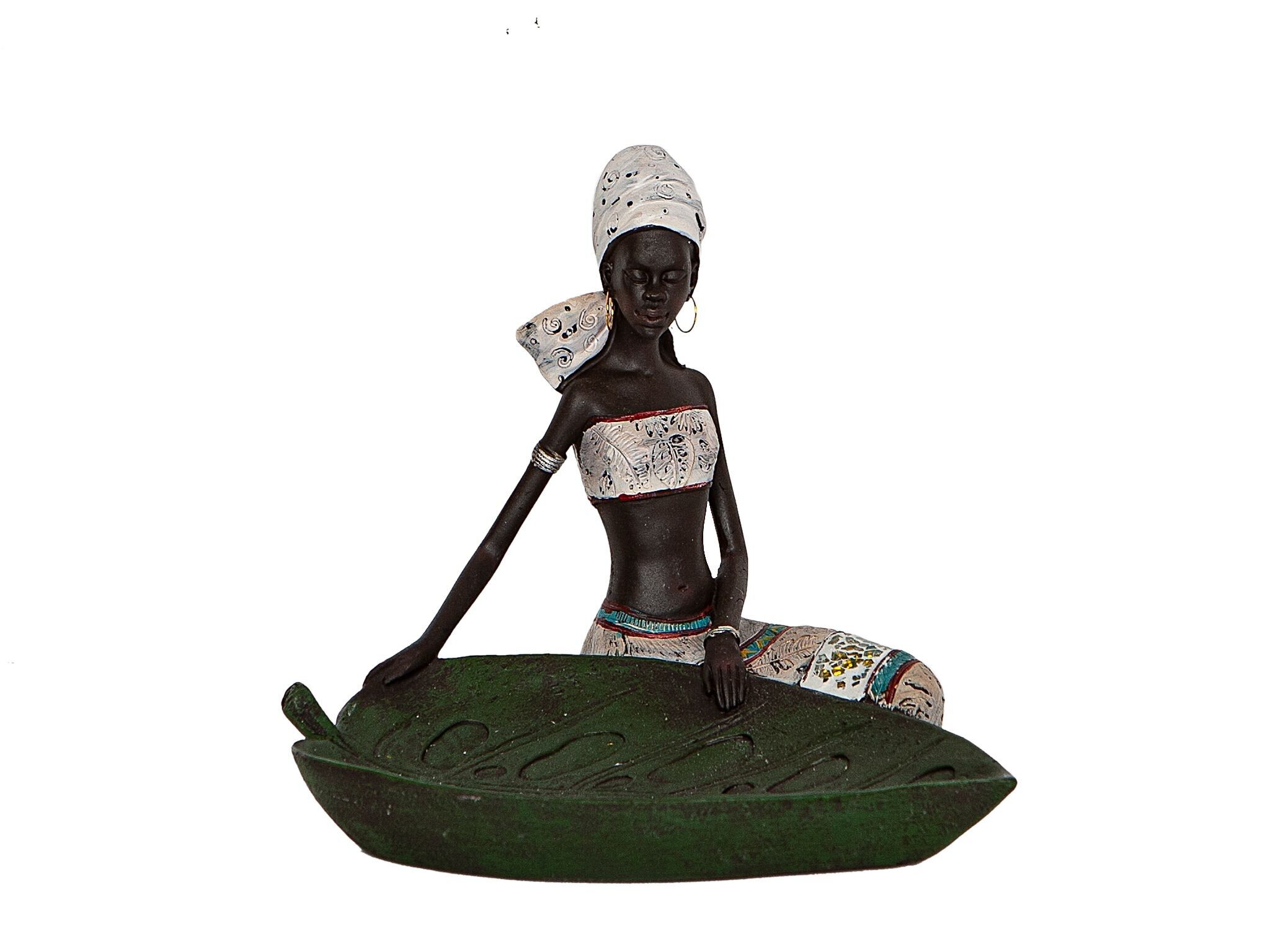 AFRIKANISCHE HARZFIGUR MIT BLATT HM192246