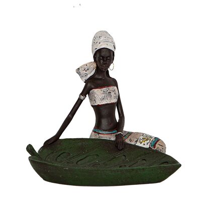 AFRICAN RESIN FIGURE WITH LEAF 20X20X19CM HM192246
