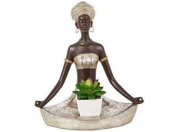 FIGURINE AFRICAINE EN RÉSINE AVEC CENTRE 22X14X24CM HM192247 2